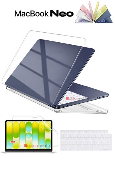 AktarMobile MacBook Neo 13 inç A3404 uyumlu Kapak, Ekran ve Klavye Koruyucu S...