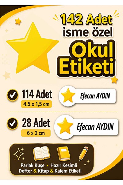 fırsatlar diyarı Okul Etiketi Sarı Yıldız Tema - Kişiye Özel isim Yazdırılabi...