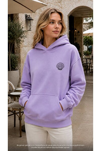 EMMODA Women's Minimal Seashell Printed Hooded Casual Cotton Sweathirt with K...