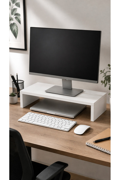 FURNICI Beyaz Monitör Yükseltici Standı 45x20x10 cm Masaüstü Ekran Yükseltici...