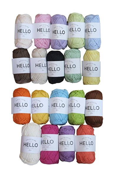 Hello %100 COTTON İP SETİ CANLI - PASTEL RENK KARIŞIK İP SETİ 19 'LU İP SETİ ...