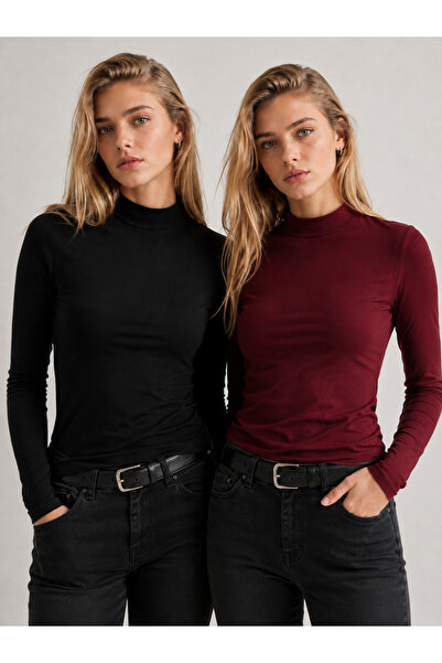 POLYMOOD Set of 2 95% Cotton Half Turtleneck Sweat-Proof Breathable Long Slee...