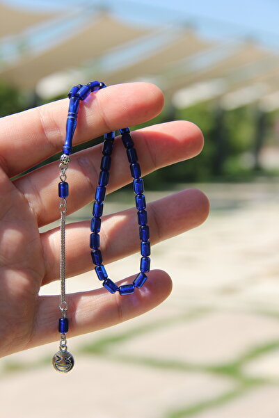 Mucemi Tasseled 4*7 Mm. Capsule Cut Navy Blue Fire Amber Prayer Beads in Vari...