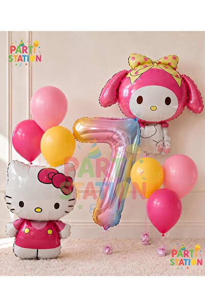 Parti Station Hello Kitty and Mymelody Themed 7-Year-Old Birthday Balloon Set...