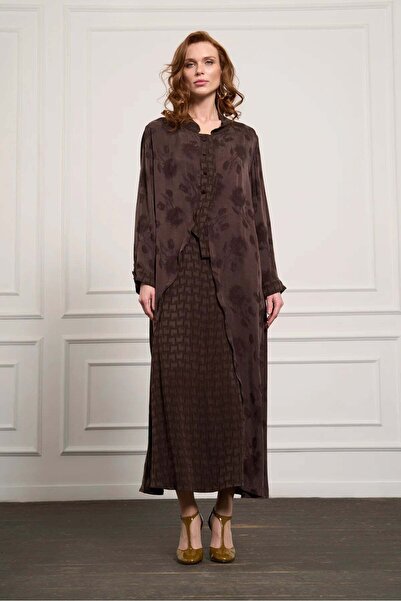 MissWhence Elegant Floral Jacquard Maxi Shirt Dress
