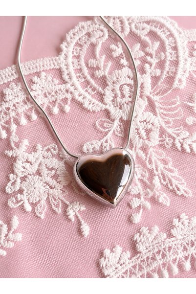 FLAWSOME JEWELRY STORE Curved Big Heart Steel Necklace Does Not Tarnish