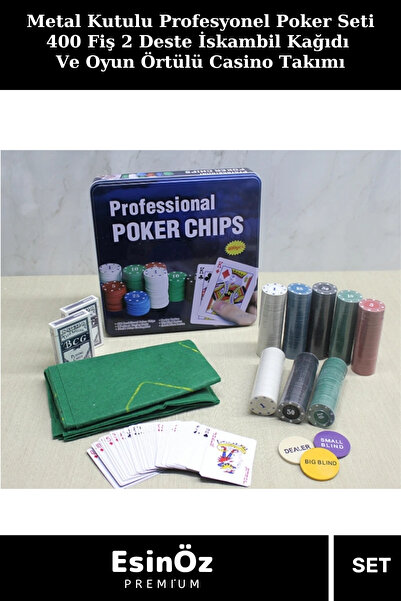 EsinÖz #Poker Metal Kutulu Profesyonel Poker Seti 400 Fiş 2 Deste İskambil Ka...