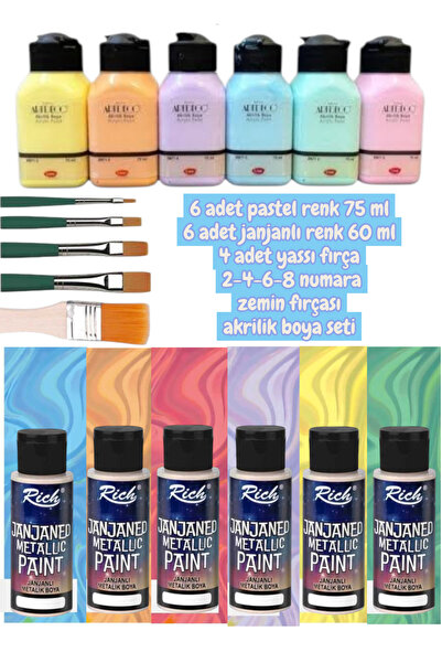 SEYFİKİRTASİYE 6 adet pastel renk 75 ml 6 adet janjanlı renk 60 ml 4 adet yas...