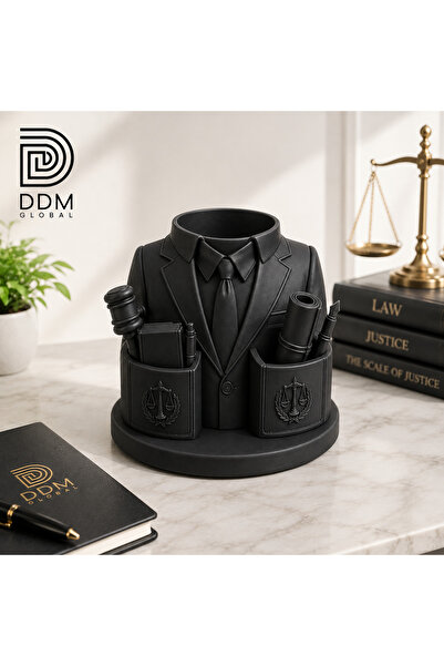 DDM GLOBAL Lawyer Themed Desktop Organizer Pen Holder Black – Law Office Decorative Pen Holder – Premium Design