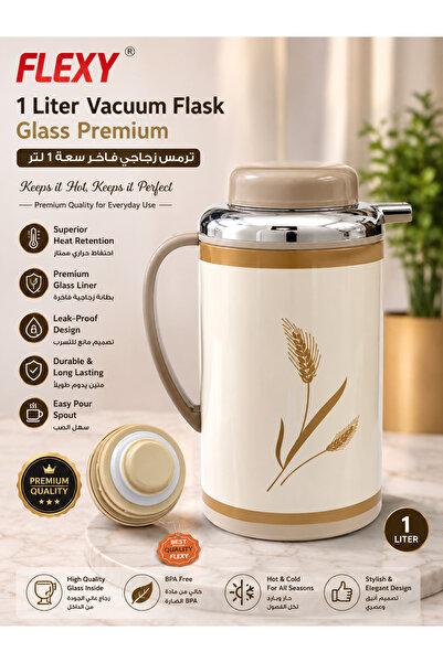 flexy 1 Liter Vacuum Flask Glass Premium, Hot & Cold Insulated Bottle with Ea...