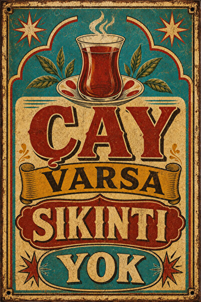 Lucena Çay Varsa Sıkıntı Yok Retro Metal Duvar Tabelası Vintage Dekoratif Lev...