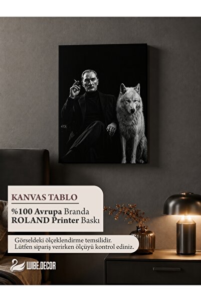 Genel Markalar Atatürk ve Bozkurt Kanvas Tablo – Siyah Beyaz Karizmatik Moder...