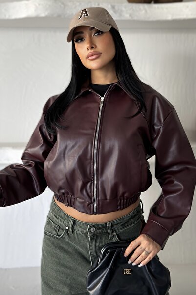 moda armanc Γυναικείο μπουφάν Bomber από συνθετικό δέρμα σε μεγάλο μέγεθος