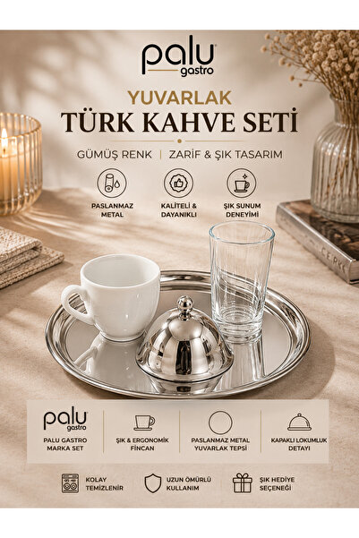 PALU GASTRO Gümüş Tepsili Kahve Sunum Seti