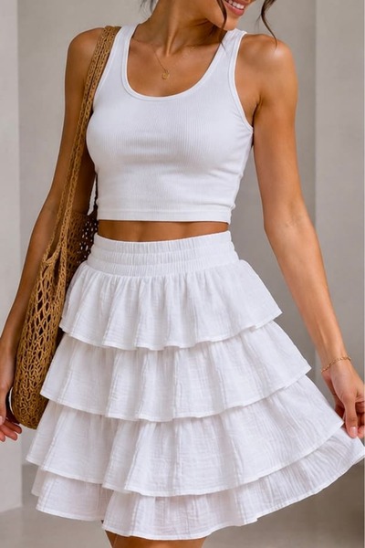 bb butik basic Muslin Layered Flounce Mini Skirt My4482