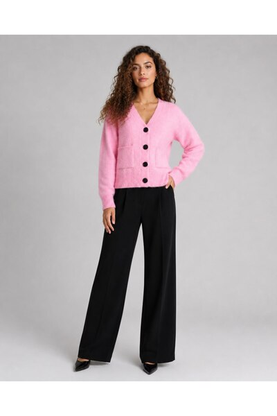 Noi Belis V-Neck Pocketed Buttoned Oversize Knitwear Cardigan Aw26Hi0003