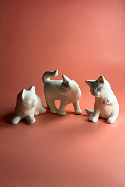 Ceramingo Kediler 3'Lü Seramik Bisküvi (Ham Ürün)