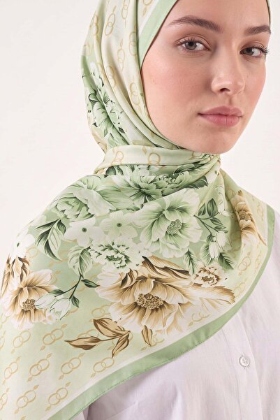 Salih Çelebi Floral Patterned Aqua Soft Shawl 4075 - Green