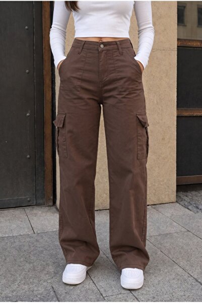 BİKELİFE Lycra High Waist Wide Leg School Trousers with Cargo Pockets