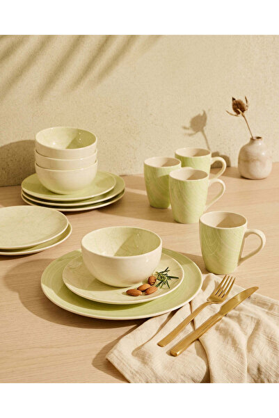 REDTAG Cream and Green Printed Dinner Set (16 Piece)