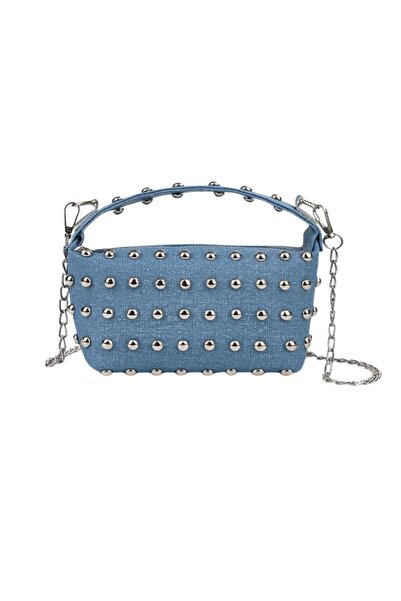 MAISONE Blue Denim Staple Detailed Chain Strap Women's Shoulder & Crossbody B...