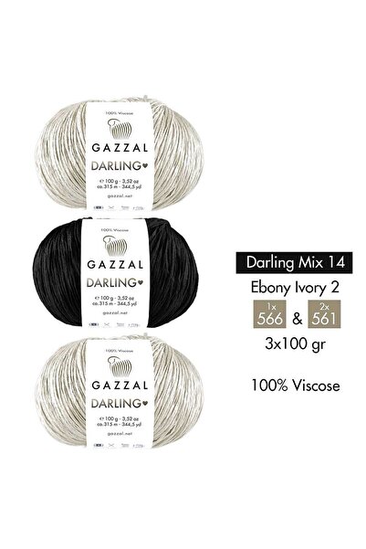 Gazzal Darling Mix 14 - 100% Viscose Yarn 3-Color Combination – Ebony Ivory 2...