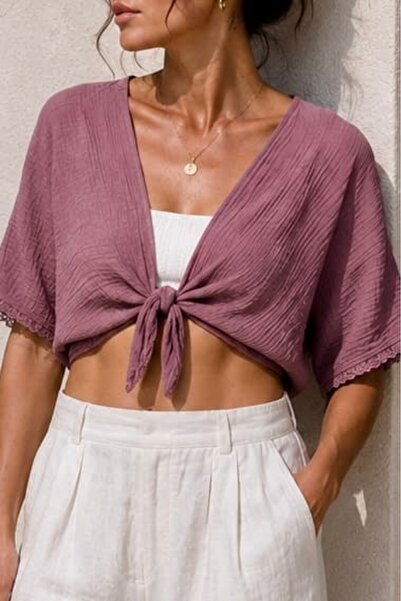 bb butik basic Muslin Lace Short Tie-Up Bolero My2786