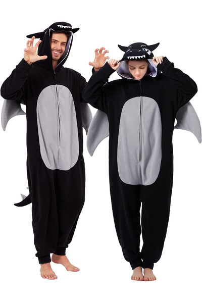 OtherMax Pijamă Kigurumi Onesie pentru Adulți, Costum Dragon, Negru, Mărimea ...