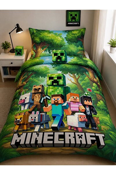 EVSEHOMES Minecraft Karakterli, Tek Kişilik Nevresim Seti