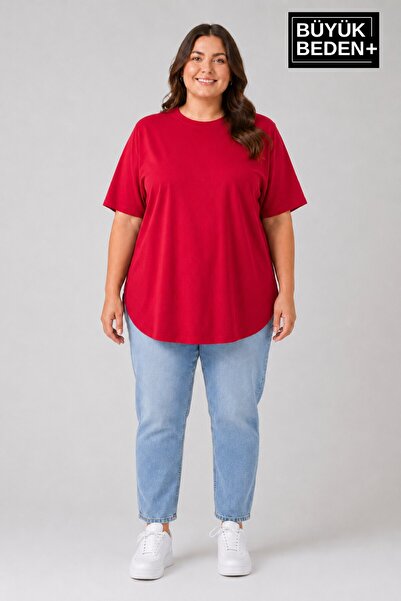 Superlife Süperlife Plus Size ženska suknja sa okruglim izrezom, osnovna oval...