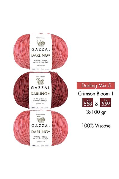 Gazzal Darling Mix 5 - %100 Viskon İplik 3’lü Renk Kombini – Crimson Bloom 1 ...