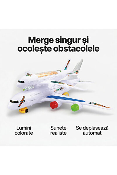 PinkBlue A380 Double Decker Toy Airplane, Lights and Sounds, Goes Alone, Bump...