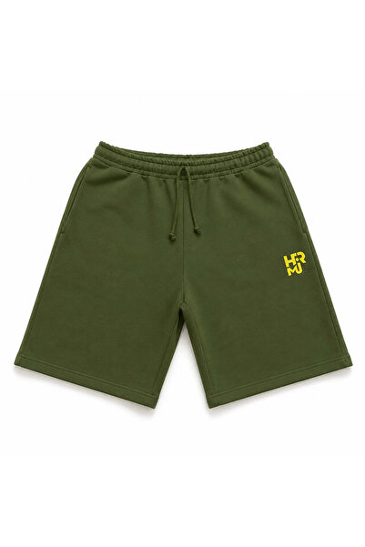 hermu Haki Sarı Monogram Baskılı Oversize Şort