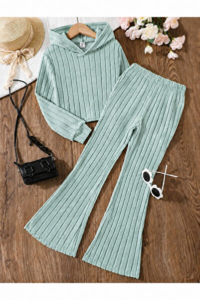 cc collection Girl's Hooded Ribbed Top and Spanish-Cut Pants Set