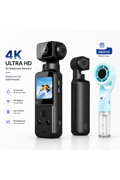 linkifun 4K Ultra HD Taşınabilir Vlog Aksiyon Kamerası 270° Döner Lens WiFi E...