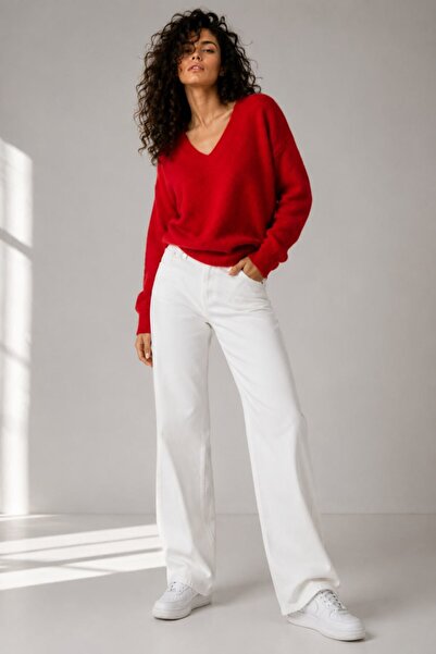 Noi Belis V Yaka Oversize Yumuşak Dokulu Triko Kazak AW26KZ0001
