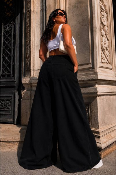 nd jeans 44-52 Ara Beden %100 Kot Beli Lastikli Oversize Bol Paça Pantolon – Yumuşak Dokulu Rahat Kesim Jean