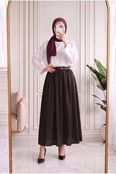MİHRA STORE Zerbeste Lined Voile Skirt-As3065 Brown