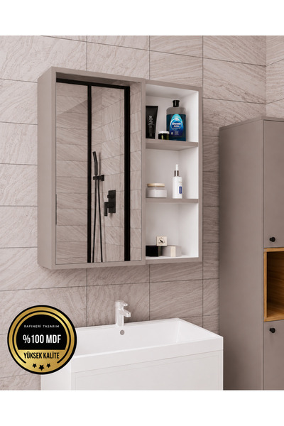 rafineritasarım DALİN TEK KAPAK AYNALI BANYO DOLABI RAFLI %100 MDF