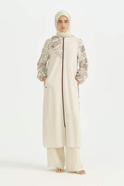 Nihan Embroidery Detailed Linen Cap - Brown