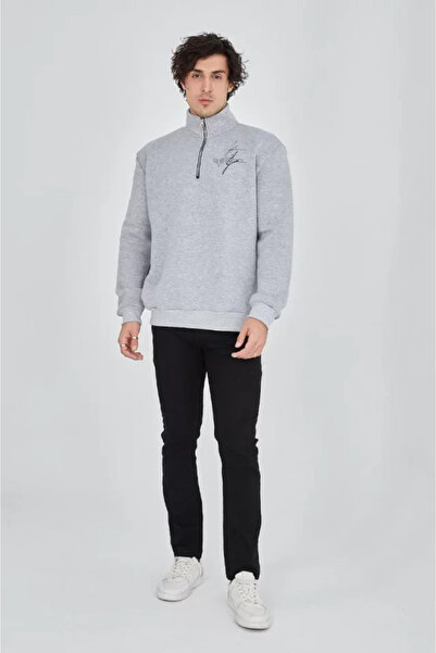 Generic Brand Men's Half-Zip Printed Sweatshirt - Gray