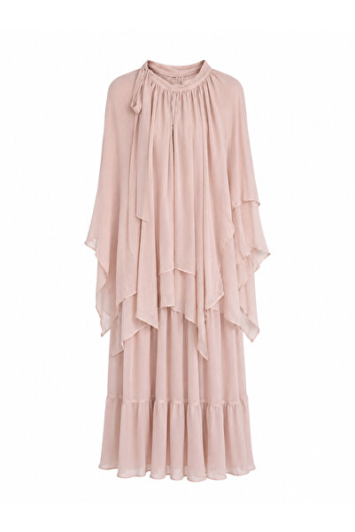Buket Teke Beige Chiffon Dress Cape Set