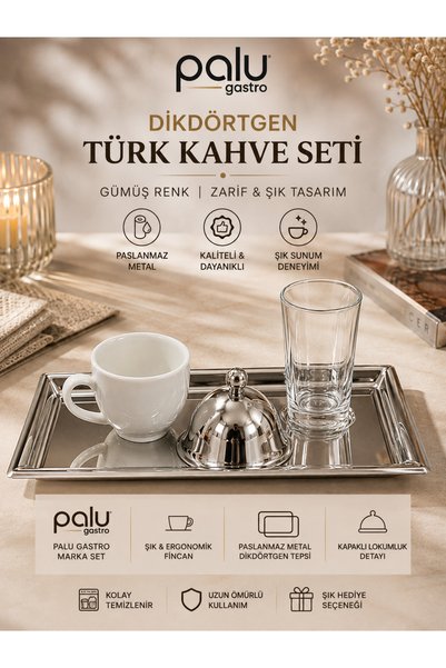 PALU GASTRO Gümüş Tepsili Kahve Sunum Seti
