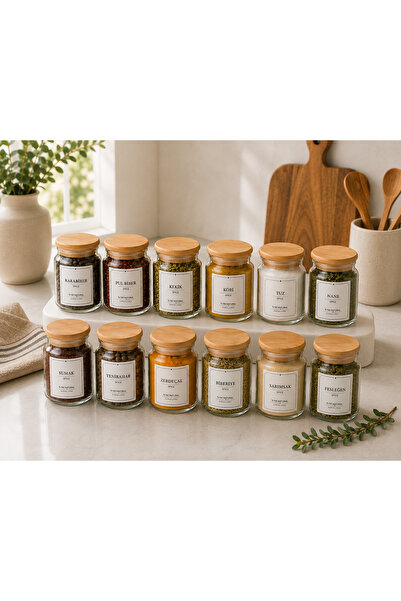 Durina Living 12-Piece Wooden Vacuum-Sealed Glass Spice Jar Set with Leak-Pro...