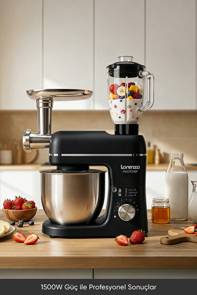 Lorenzo Multichef Stand Mixer 3in1 Hamur Yoğurma Blender Et Kıyma Makinesi Siyah