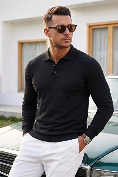 COMBİNE MİCHAİL Men's Cool Medium Thick Knitwear Black Sweater