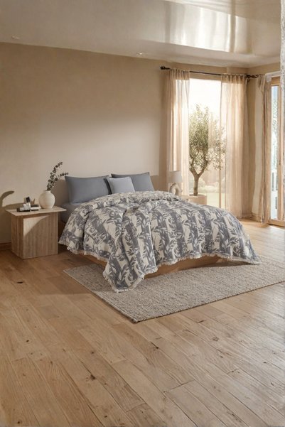Dokuvia Nuvia 5 Layer Padded Muslin Double Bedspread 100% Cotton Jacquard Tex...