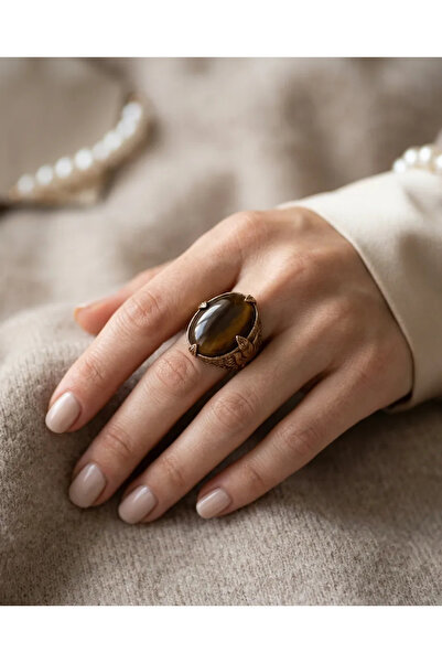 Dorvina Bronze Women's Ring Authentic Copper Jewelry Brown Cat's Eye Stone Mo...