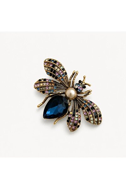 Ceso Accesories Vintage Arı Figürlü İncili Kristal Taşlı Şık Broş