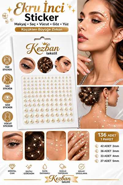 Kezban Tekstil 136 Adet Küçükten Büyüğe Zirkon Makyaj ve Saç Vücut Göz Ve Yüz...